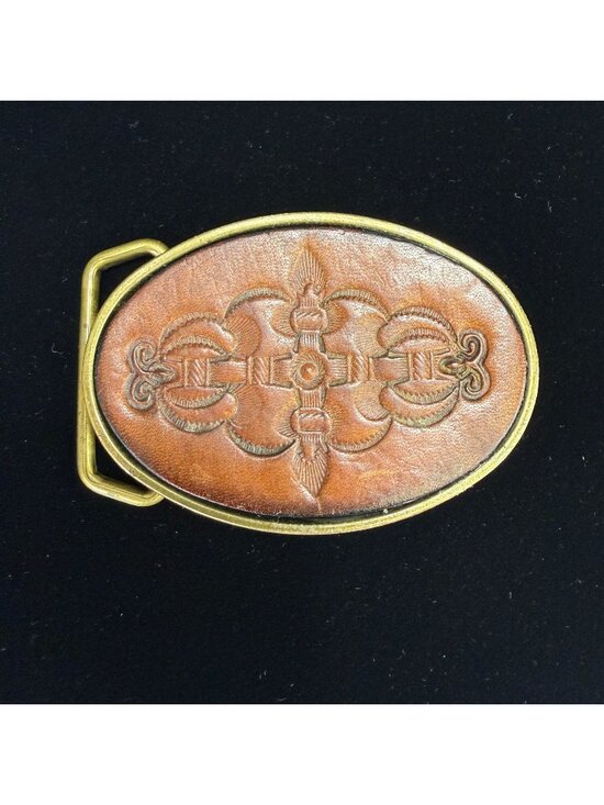 Bts Accessories - Vintage BTS Solid Brass & Leather Belt Buckle Oval Design Made In USA